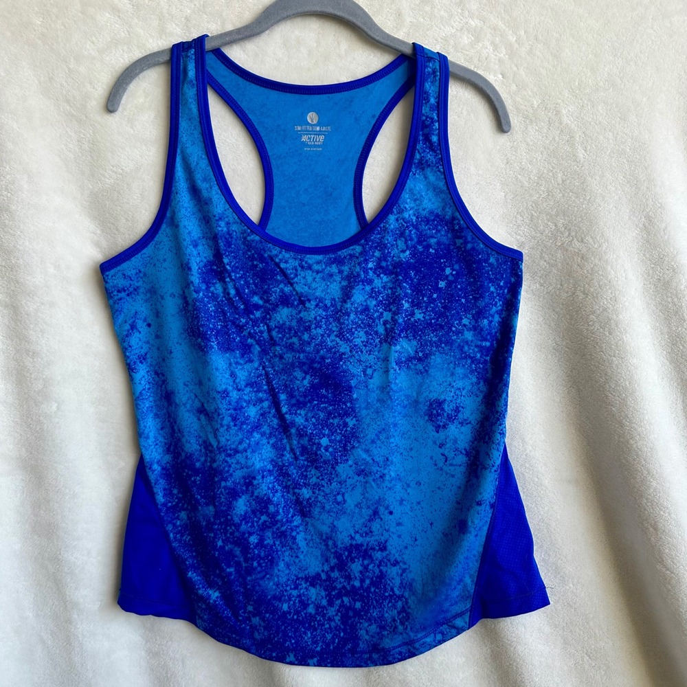 Old‎ Navy Active Womens Large Blue Splatter Print Semi-Fitted Racerback Tank